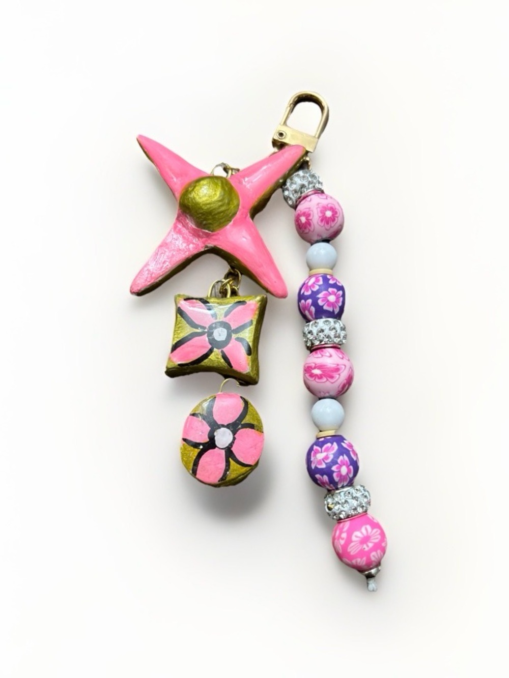 Pink Star & Bead Keychain Charm